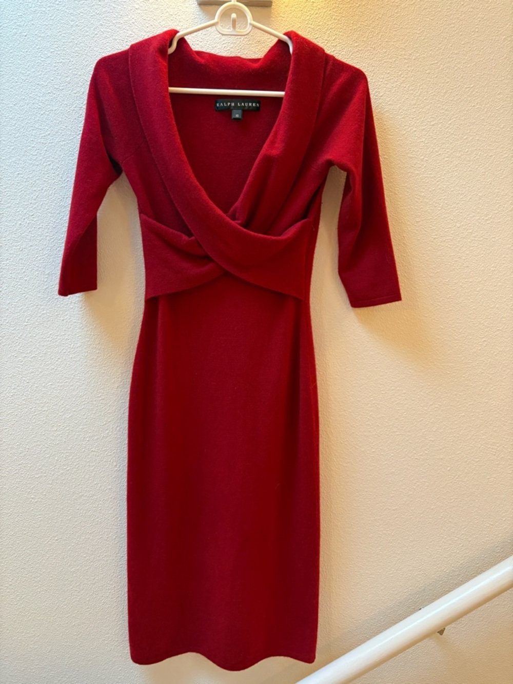 Ralph Lauren Red Knit Wrap-Front cashmere Dress